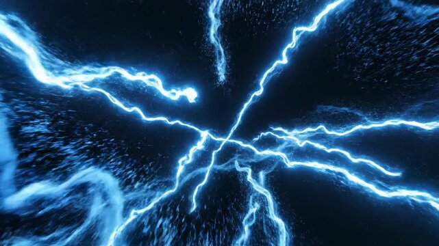 Electric Symphony: A striking visual of electrifying bolts, illuminating a dark expanse. capturing the power and majesty of a natural phenomenon. 