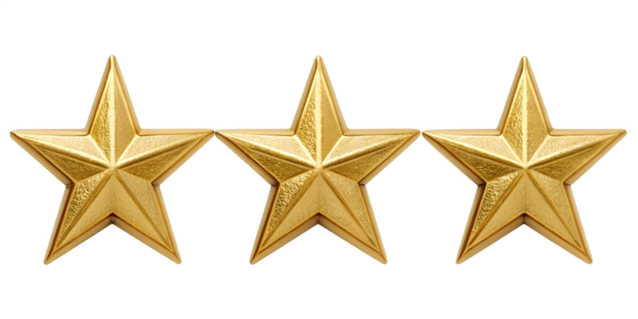 Three Gold Star Icons – High-Resolution Christmas Star Set on White Background