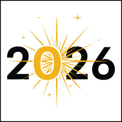 Bright and festive 2026 new year celebration design with golden burst isolated on white background