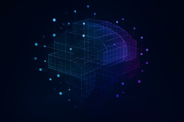 3D Holographic Digital Brain Grid Model for AI Research and Tech Branding