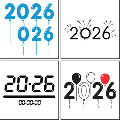 Modern 2026 new year celebration design elements isolated on white background