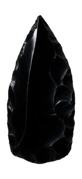 Obsidian shard featuring a smooth, glassy surface and unique conchoidal fracture.