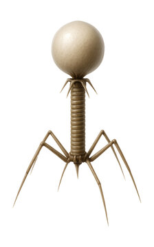 T4 bacteriophage featuring a head-tail design and a contractile sheath.
