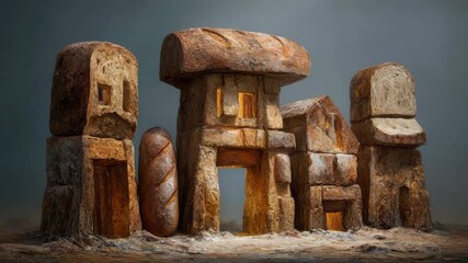 Creative bread sculpture buildings with loaf designs and unique edible architecture