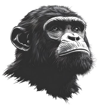 Detailed Grayscale Chimpanzee Portrait Looking Up primate monkey photo