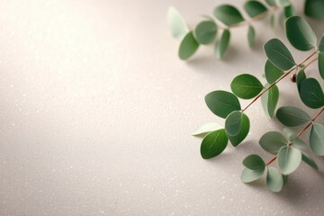 Leafy green branch is on a white background