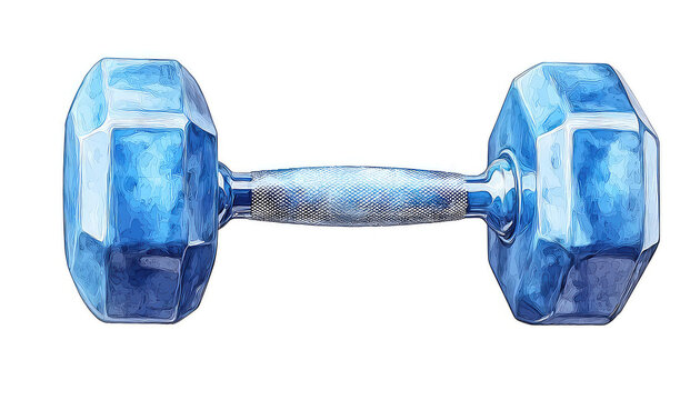 A blue dumbbell isolated on a transparent background, ideal for aerobic workouts at home or in the gym, symbolizing fitness accessibility and simplicity.