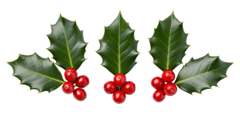Three Holly Leaf and Berry Icons – Christmas Florals Set on White Background