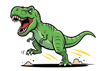 Aggressive Green T-Rex Dinosaur Mascot Running Roaring Cartoon Illustration