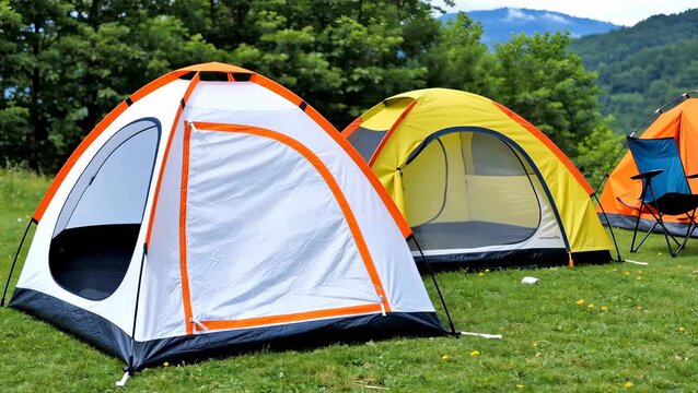 Colorful Camping Tents Set Up in Nature for Outdoor Adventure and Relaxation