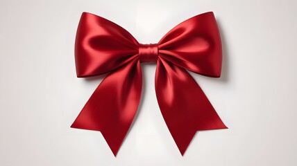 Fototapeta premium Red satin ribbon bow isolated on white background for Christmas, birthday, or festive celebration decoration