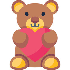 A cartoon brown teddy bear with a pink heart in its paws against a transparent background