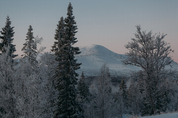 Snow-covered mountain peak in Åre, Sweden