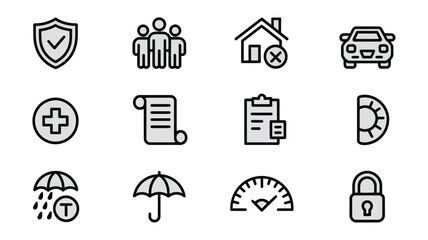 Obraz premium Collection of insurance and protection icons representing safety and security