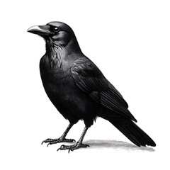 Fototapeta premium Detailed photo Black Crow Standing on White Background with Shadow raven bird