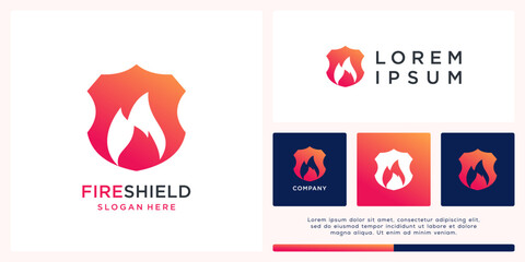 Fire shield logo design template