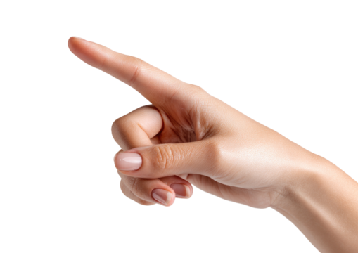 Close-up of a light-skinned hand, pointing outward