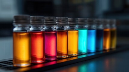 Experiment Showcasing Vibrant Solutions Highlighting Colorful Chemistry in a Lab Setting