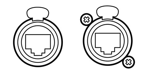 Minimalistic black-and-white icon set of Ethernet RJ45 connectors. Clean line-art style for tech interfaces and network illustrations.