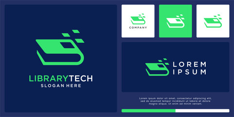 Library tech logo design with abstract book