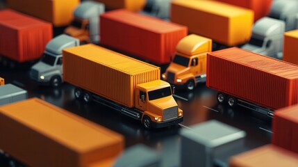 Busy Scene of Colorful Trucks Delivering Goods in a Dynamic Urban Environment