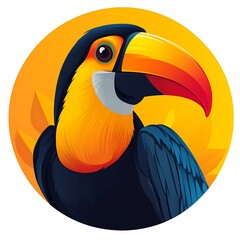 Obraz premium Detailed Toucan Illustration With Orange Beak And Yellow Chest Keywords: toucan, bird, photo