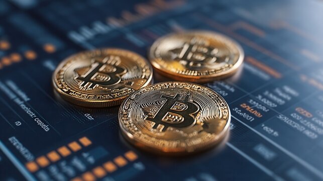 Golden Bitcoins Showcased on a Digital Financial Chart Illustrating Modern Trading Trends
