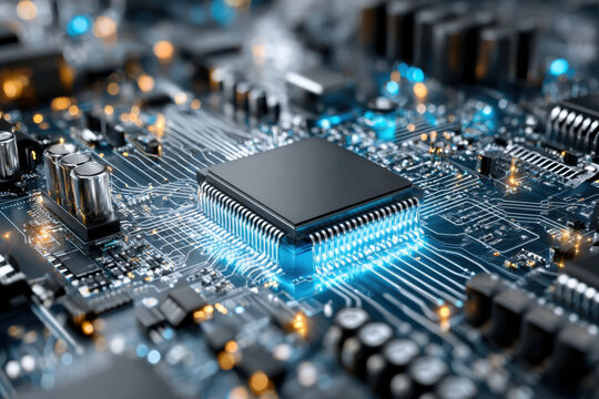 Close up of a computer circuit board with CPU - Powered by Adobe