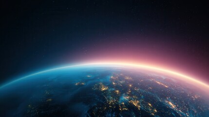 Obraz premium Explore the Mesmerizing View of Earth at Night Illuminated by City Lights in a Cosmic Setting