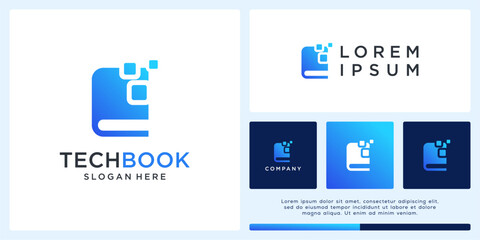 Tech book logo design digital concept