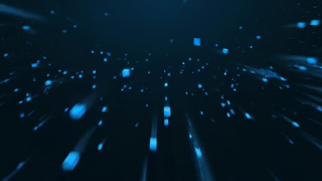 Abstract Data Stream: Immerse yourself in a dynamic visualization of flowing data streams, where illuminated particles cascade through a deep space, representing the ever-evolving digital landscape.