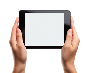 Hands holding a tablet computer with a blank screen (1)