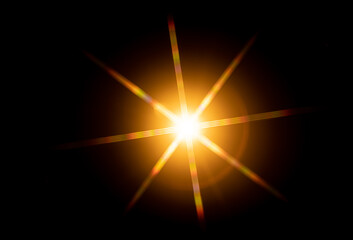 red flashy spotlight star made with optical star filter on camera