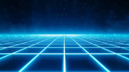 Futuristic glowing blue grid plane for digital technology background design