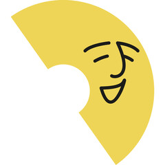 A Cheerful Yellow Fan Shape With A Happy Face Drawn In Black Lines On A White Transparent Background