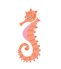 Seahorse vector illustration, hand drawn imperfect cartoon marine animal in naive style