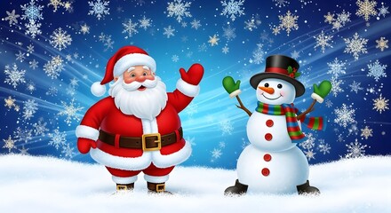 Obraz premium santa claus and snowman on snow