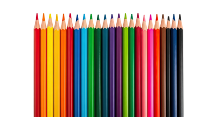 Row of Brightly Colored Pencils Arranged on Isolated transparent background