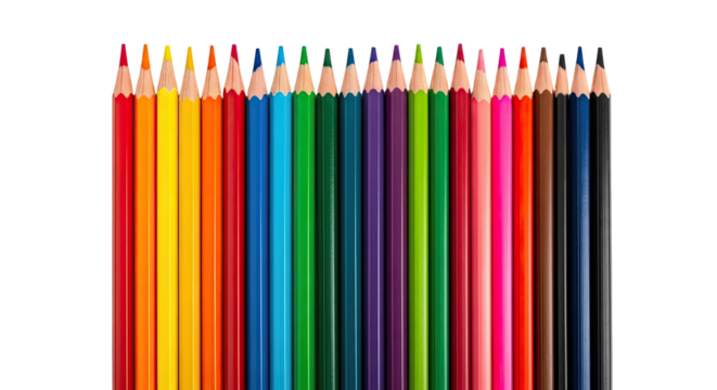 Row of Brightly Colored Pencils Arranged on Isolated transparent background - Powered by Adobe