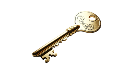 Vintage Golden Skeleton Key on Isolated transparent background