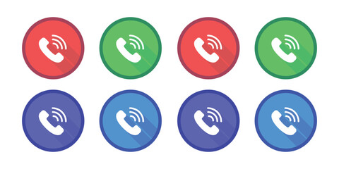 Ringing Phone Call Icon Vector Set with Long Shadow. Flat Design Contact Us Button Symbols for Web, Customer Service, and Communication