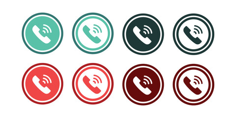 Ringing Phone Call Icon Vector Set. Round Circle Contact Us Button Symbols for Website, Customer Support, and Mobile Communication