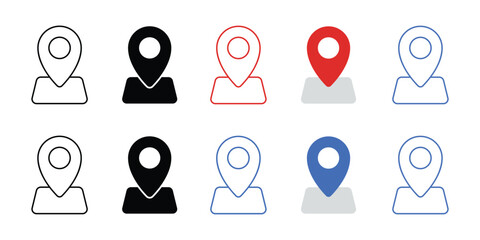 Location Pin Icon Vector Set. Map Marker Pointer Symbols in Outline and Solid Styles for GPS Navigation, Address, and Destination Finding