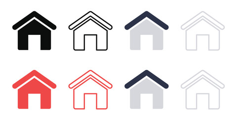 Home House Icon Vector Set. Simple Minimalist Residence Symbol in Outline, Solid, and Color Styles for Website, Application, and Real Estate Navigation