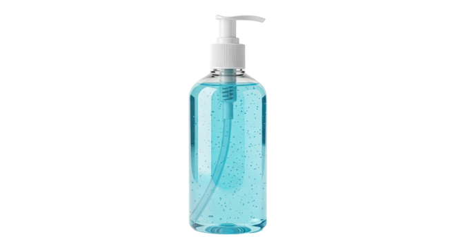 Blue Hand Sanitizer Pump Bottle with Gel on an Isolated transparent background, Hygiene and Protection Concept