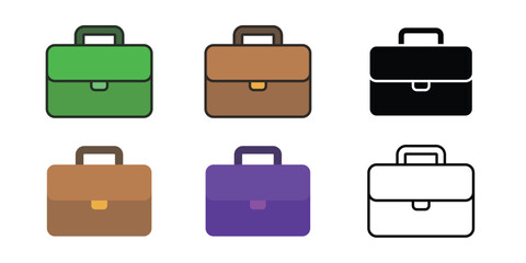 Business Briefcase Vector Icon Set | Professional Career, Work, Job, Office, Portfolio, and Corporate Management Symbol Collection