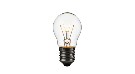 Classic Incandescent Light Bulb with Visible Filament on an Isolated transparent background, Bright Idea Concept