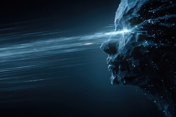 Digital representation of a human face emitting futuristic light