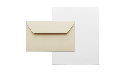 Simple Kraft Paper Envelope with Blank White Card on Isolated transparent background