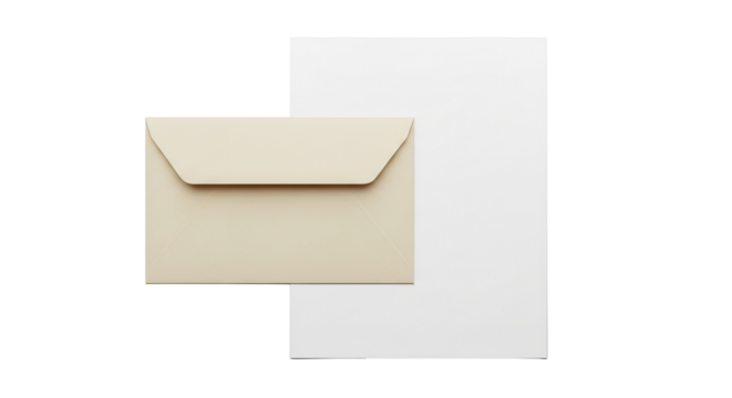 Simple Kraft Paper Envelope with Blank White Card on Isolated transparent background